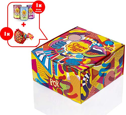 Chupa Chups Original, Caramelo con Palo de Sabores Variados, Caja Regalo con Flower Bouquet de 19 unidades y Lata de 16 unidades de 12 gr. (Total 420 gr.)