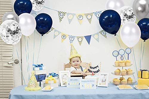 CICADAS Globo de Plata Azul Blanco, 50 PCS 12 Inch Globo Azul Marino, Globo de Confeti Plateado,Globo de Plata Blanco para la Decoración de la Boda Niño Nacimiento Bautismo Comunión (Plateado)