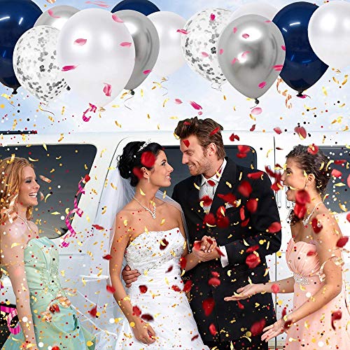 CICADAS Globo de Plata Azul Blanco, 50 PCS 12 Inch Globo Azul Marino, Globo de Confeti Plateado,Globo de Plata Blanco para la Decoración de la Boda Niño Nacimiento Bautismo Comunión (Plateado)