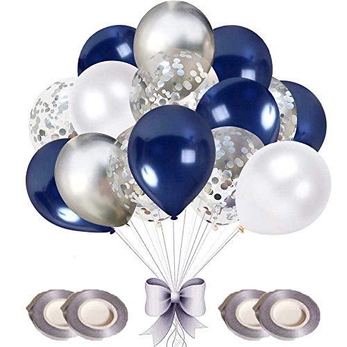 CICADAS Globo de Plata Azul Blanco, 50 PCS 12 Inch Globo Azul Marino, Globo de Confeti Plateado,Globo de Plata Blanco para la Decoración de la Boda Niño Nacimiento Bautismo Comunión (Plateado)