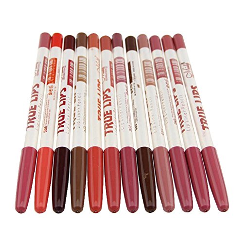 CINEEN 12 Colores Mezclado Impermeable Lápiz Delineador de Labios de Profesional Lápiz Labial Maquillaje Lipliner Pencil Set Con Tapa