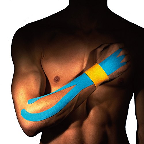 Cinta de Kinesiología precortada ZiATEC Pre-Cut Kinesiology Tape | Cinta de quinesiología, piel sensible, ideal para principiantes, cinta deportiva, tamaño:4.5m (18 x 25cm), color:1 x azul