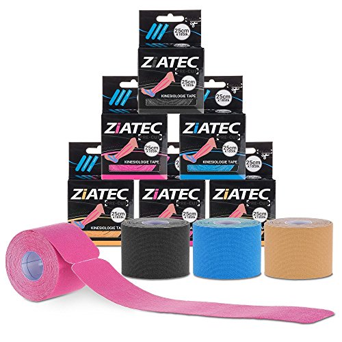 Cinta de Kinesiología precortada ZiATEC Pre-Cut Kinesiology Tape | Cinta de quinesiología, piel sensible, ideal para principiantes, cinta deportiva, tamaño:4.5m (18 x 25cm), color:1 x azul