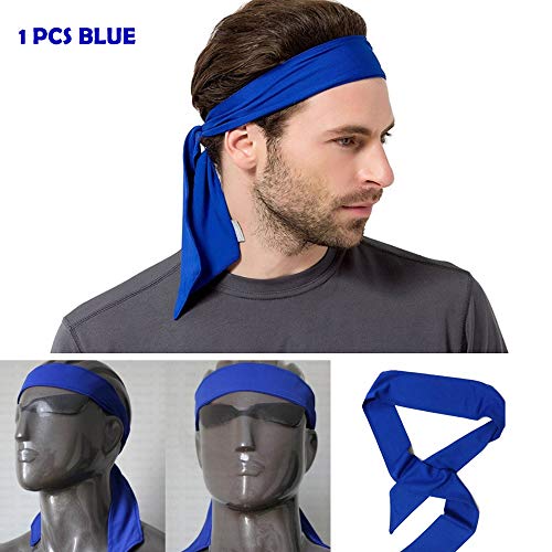 Cinta deportiva para mujeres hombres - Cinta sin colgante Cinta adhesiva para la cabeza Ideal para correr, hacer ejercicio, tenis, karate, voleibol y rendimiento Estiramiento y humedad Wicking(Blue)