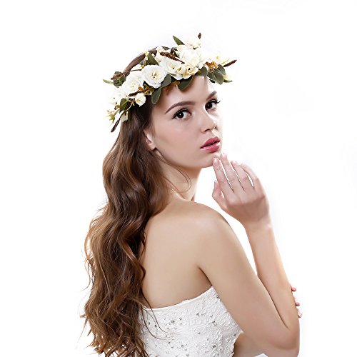 Cinta para el cabello Ever Fairy® de corona de flores, ajustable, para mujer o niñas beige Taille unique