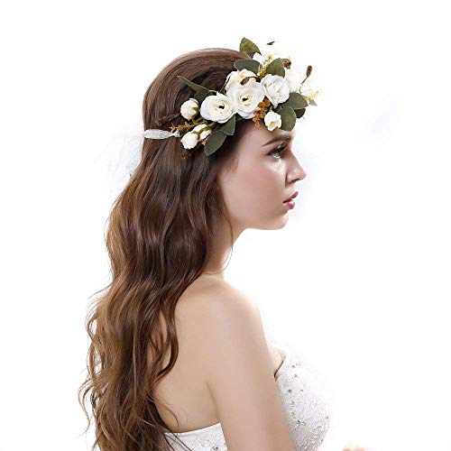 Cinta para el cabello Ever Fairy® de corona de flores, ajustable, para mujer o niñas beige Taille unique