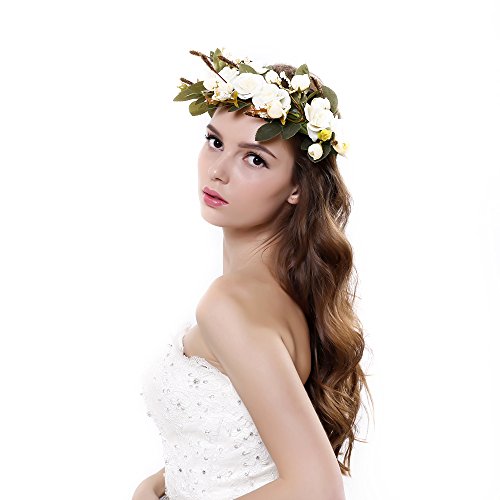 Cinta para el cabello Ever Fairy® de corona de flores, ajustable, para mujer o niñas beige Taille unique