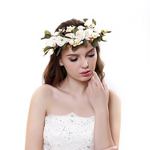 Cinta para el cabello Ever Fairy® de corona de flores, ajustable, para mujer o niñas beige Taille unique