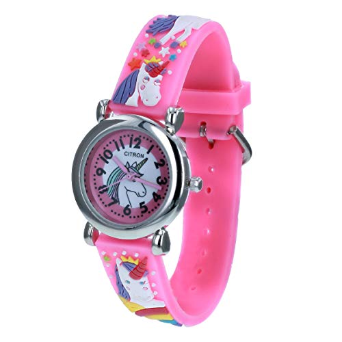 Citron KID175 - Reloj analógico con correa de silicona y diseño de unicornio blanco 3D para niñas
