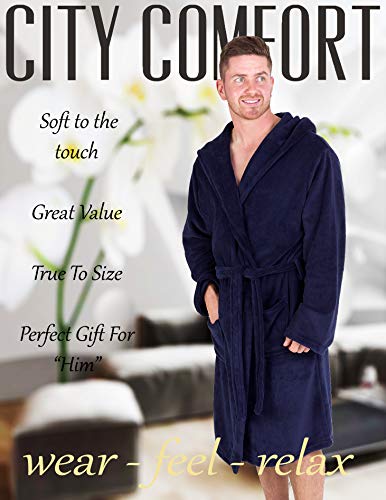 CityComfort Albornoz Hombre súper Suave para Hombre (L, Azul Marino con Capucha)