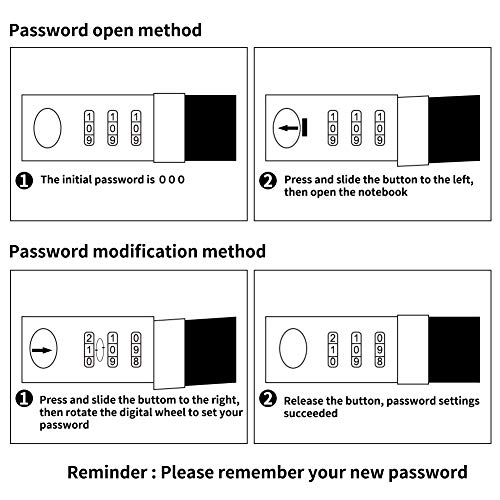 Cizen Diario de Cuero, Cuaderno Diario con Contraseña de Bloqueo, Adecuado para Viajar Oficina Planificación Registros de La Vida Diaria (4.7"x7.3"/100 Páginas,Rojo)