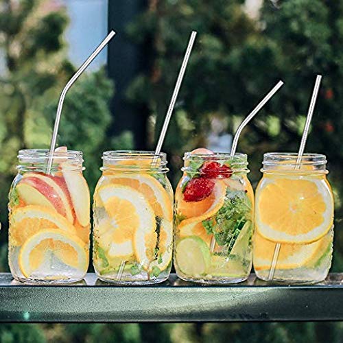 CK-Shop Pajitas de Acero Inoxidable Reutilizables, 4 pajitas de Metal con Cepillo de Limpieza, la Alternativa ecológica a Las pajitas de plástico, sostenibles y Reutilizables