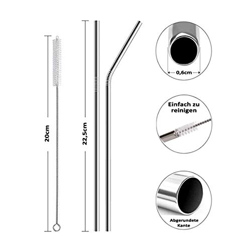 CK-Shop Pajitas de Acero Inoxidable Reutilizables, 4 pajitas de Metal con Cepillo de Limpieza, la Alternativa ecológica a Las pajitas de plástico, sostenibles y Reutilizables