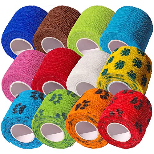 CK-Shop® - Vendaje Autoadhesivo de 5 cm para Mascotas, Perros y Deportes – Venda de fijación Flexible y elástica – Juego de 12 Rollos de Colores
