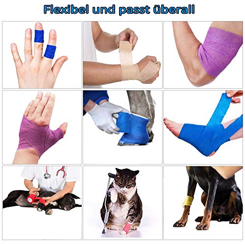 CK-Shop® - Vendaje Autoadhesivo de 5 cm para Mascotas, Perros y Deportes – Venda de fijación Flexible y elástica – Juego de 12 Rollos de Colores