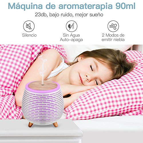Ckeyin Humidificador Electrico，Humidificador Aceites Esenciales，Silencio, Lámpara de 7 Colores, 2 Modos de Pulverización, Apagado Automático, Hogar, Dormitorio, Decoración de Interiores-Blanco…