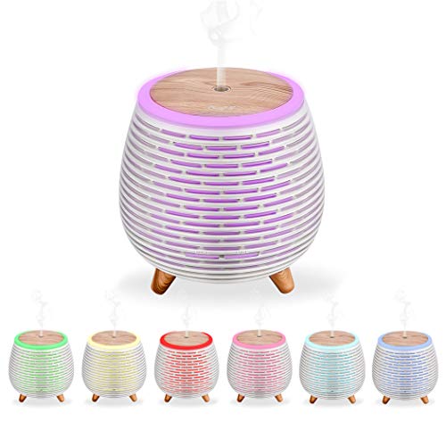 Ckeyin Humidificador Electrico，Humidificador Aceites Esenciales，Silencio, Lámpara de 7 Colores, 2 Modos de Pulverización, Apagado Automático, Hogar, Dormitorio, Decoración de Interiores-Blanco…