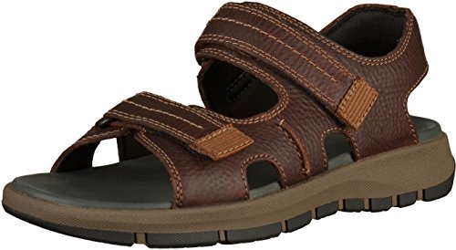 Clarks Brixby Shore, Sandalia con Pulsera para Hombre, Marrón (Dark Brown Leather-), 46 EU