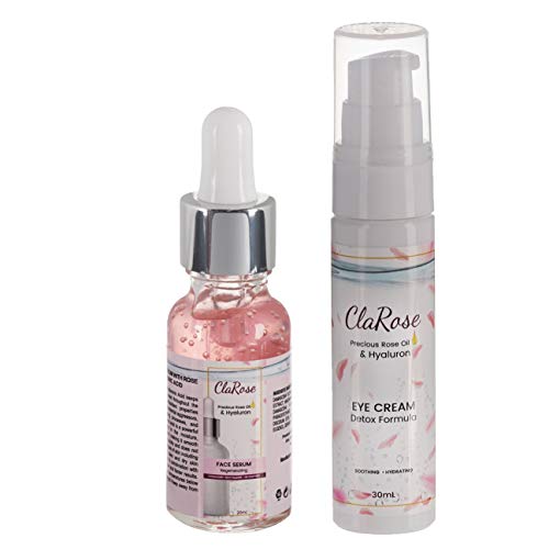ClaRose Hyaluronic acid Anti-Ageing Face Kit with 100% Natural Rose oil - Face Serum 20ml and Eye Cream 30ml