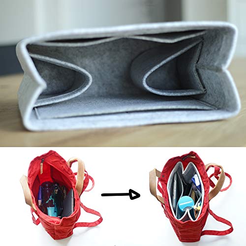 Classic Slash Organizador de Bolso - Bag Organizer con Cremallera - Bag Organizador de Mujer - Bag In Bag - Fieltro - Gris – Grande (Muy Alto) - para Bolsas Fuera 33cm