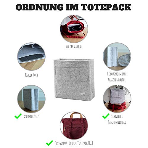 Classic Slash Organizador de Bolso - Bag Organizer con Cremallera - Bag Organizador de Mujer - Bag In Bag - Fieltro - Gris – Grande (Muy Alto) - para Bolsas Fuera 33cm