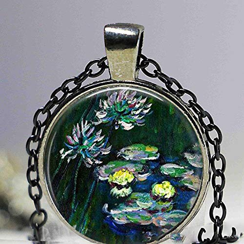 Claude Monet - Collar con colgante de lirios de agua, colgante de pintura de nenúfares, monet, joyería de primavera, joyería de Monet, Impressioni