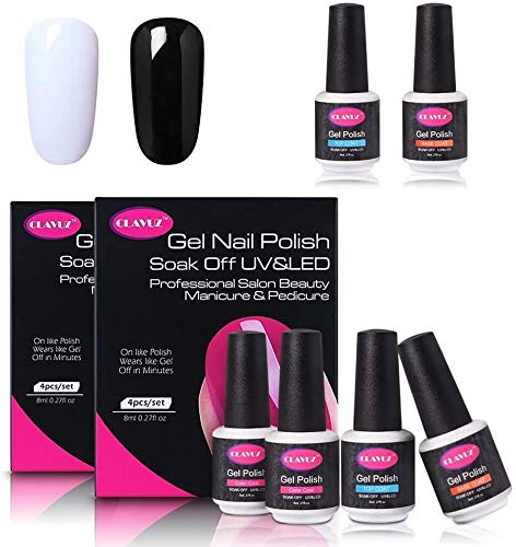 Clavuz 4pcs Kit de Esmaltes de Uñas Gel UV LED Semipermanente con Top Coat Base Coat Manicura y Pedicura