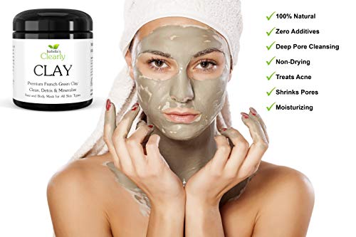 Clearly CLAY, Mascarilla Corporal y Facial de Arcilla Verde Francesa 100% Pura - Desintoxica, Aclara el Acné y Limpia los Poros. No Reseca y Sana. Mejor que la Bentonita y el Caolín.