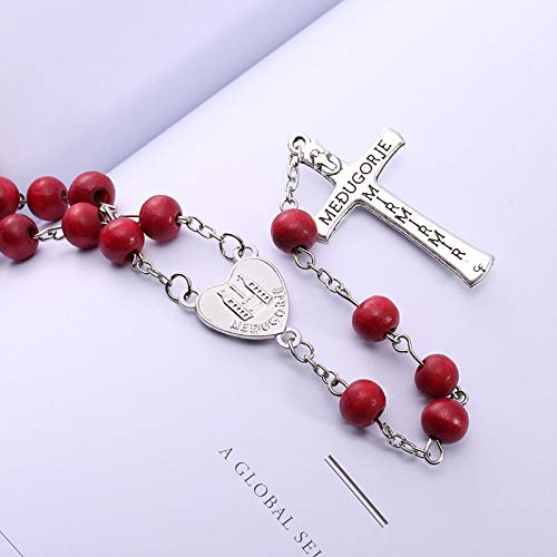 CLEARNICE Collar de Hombre Rojo 6 Mm De Madera con Fragancia Collar Orar Collar Orar Rosario Cuentas Religiosas Collar De Joyas Joyería De Jesús