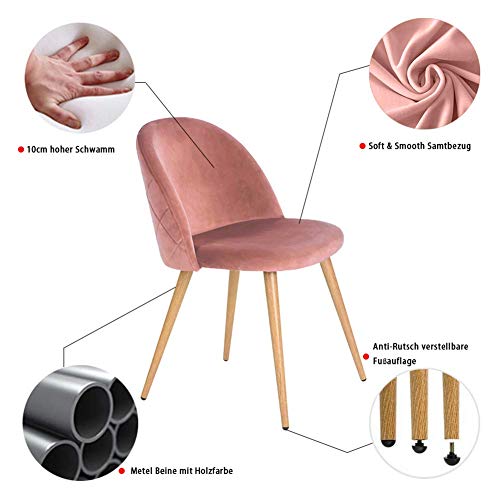 CLIPOP Juego de 2 sillas de Comedor tapizadas de Terciopelo con Respaldo y Patas de Metal para sillas de Comedor, salón y Dormitorio, Tela de Terciopelo, Rosa