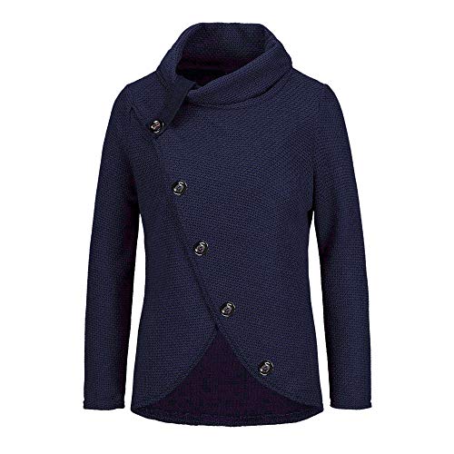 CLOOM Jerseys de Mujer Invierno Moda Talla Grande Suelta Asimétrico Cuello Alto Cardigan Suéter Blusa Botónes Pullover Irregular Abrigo de Punto Casual Manga Larga Camisa