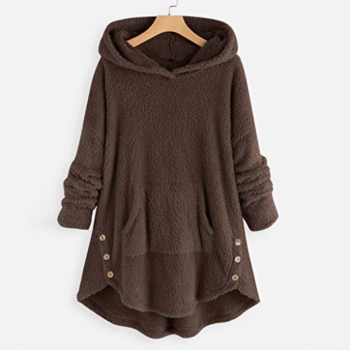 CLOOM Talla Grande Mujer Suéter con Capucha Sudadera de Felpa Decoración de Botones Jersey Abrigo Cálido y Confortable Moda Pullover con Bolsillo Grande