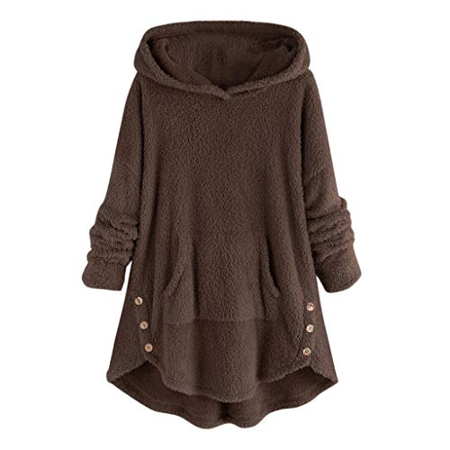 CLOOM Talla Grande Mujer Suéter con Capucha Sudadera de Felpa Decoración de Botones Jersey Abrigo Cálido y Confortable Moda Pullover con Bolsillo Grande