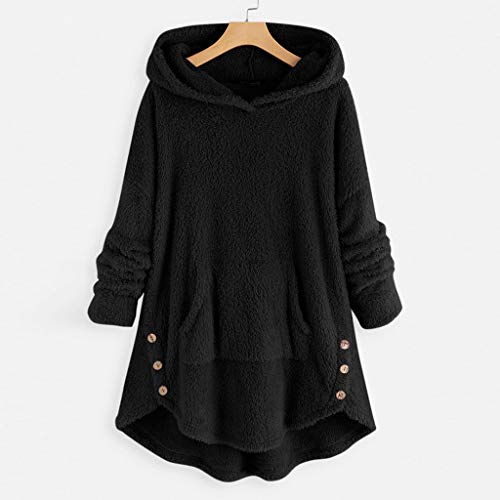 CLOOM Talla Grande Mujer Suéter con Capucha Sudadera de Felpa Decoración de Botones Jersey Abrigo Cálido y Confortable Moda Pullover con Bolsillo Grande