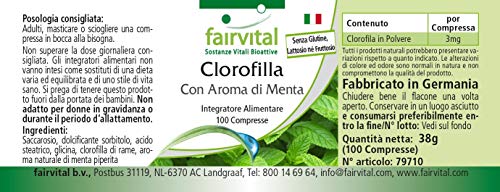 Clorofila con Aroma de Menta - VEGANA - 100 Comprimidos masticables - Suministro para 3 Meses - Calidad Alemana