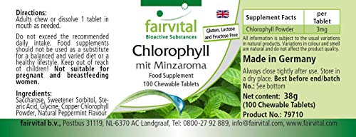 Clorofila con Aroma de Menta - VEGANA - 100 Comprimidos masticables - Suministro para 3 Meses - Calidad Alemana
