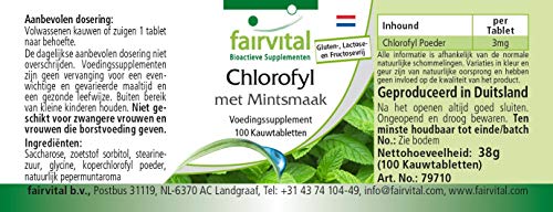 Clorofila con Aroma de Menta - VEGANA - 100 Comprimidos masticables - Suministro para 3 Meses - Calidad Alemana