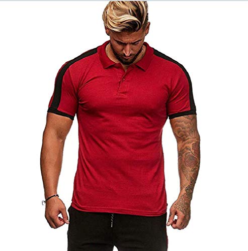 CNBPLS Polo de Verano para Hombre Camiseta de Solapa Camiseta de Manga Corta y humectante para Hombre Camiseta de Secado rápido,Red,M