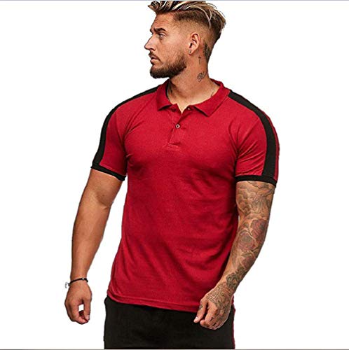 CNBPLS Polo de Verano para Hombre Camiseta de Solapa Camiseta de Manga Corta y humectante para Hombre Camiseta de Secado rápido,Red,M
