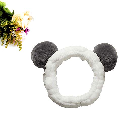 Co-link Panda - Diadema de Forro Polar Suave y elástico con Pompones, para Mujer, 2 Unidades, Color Negro y Gris