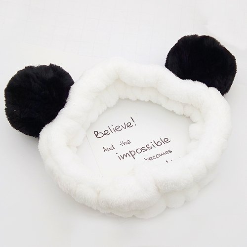Co-link Panda - Diadema de Forro Polar Suave y elástico con Pompones, para Mujer, 2 Unidades, Color Negro y Gris