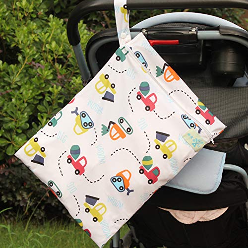 Cochecito bolso colgante de una sola capa bolsa de pañales de almacenamiento de la cremallera bolsas de pañales azul Coches de impresión reutilizable lavable del pañal Colgando Organizador