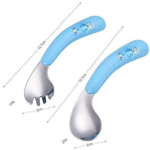 cococity Cubertería Infantil Acero Inoxidable Tenedor para bebé 13x3cm cubiertos de mono para bebé Cuchara infantil (2 piezas)