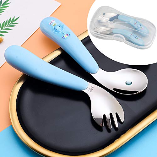 cococity Cubertería Infantil Acero Inoxidable Tenedor para bebé 13x3cm cubiertos de mono para bebé Cuchara infantil (2 piezas)