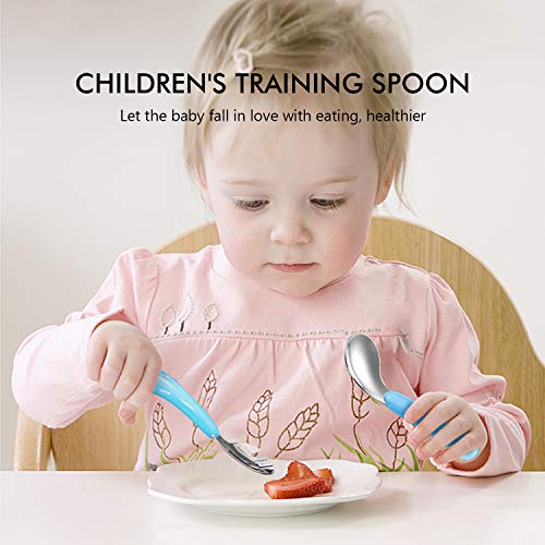cococity Cubertería Infantil Acero Inoxidable Tenedor para bebé 13x3cm cubiertos de mono para bebé Cuchara infantil (2 piezas)