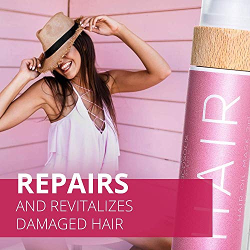 COCOSOLIS Aceite orgánico para el cabello 3 en 1 con aceites esenciales- Reparador pello, mascarilla pello y protector solar cabello - Para cabello, uñas, pestañas - Aroma tropical (110 ml)