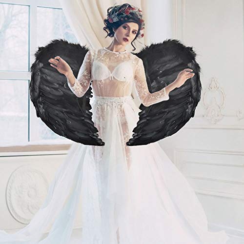 CODIRATO Alas de Angel Negras con Correas de Hombro Alas de Ángel de Plumas Ligera Alas Negras Maléfica para Fiestas de Disfraces, Halloween y Navidad (40x60cm/16x24inch)