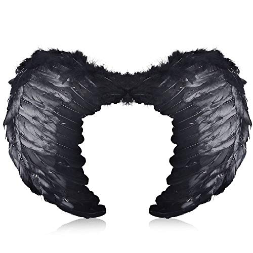 CODIRATO Alas de Angel Negras con Correas de Hombro Alas de Ángel de Plumas Ligera Alas Negras Maléfica para Fiestas de Disfraces, Halloween y Navidad (40x60cm/16x24inch)