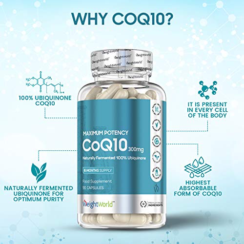 Coenzima Q10 300mg | Suplemento CoQ10 De la Ubiquinona Antioxidante Natural Anti Edad, Mejora Sistema Inmunológico y Cardiovascular, Regenerador Celular Máxima Absorción, 90 Cápsulas Vegano