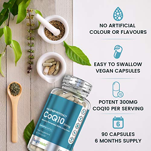 Coenzima Q10 300mg | Suplemento CoQ10 De la Ubiquinona Antioxidante Natural Anti Edad, Mejora Sistema Inmunológico y Cardiovascular, Regenerador Celular Máxima Absorción, 90 Cápsulas Vegano